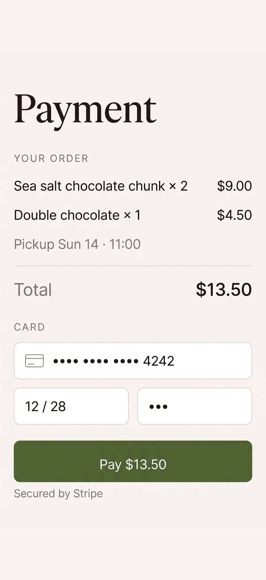 Paying for the order by card or Apple Pay