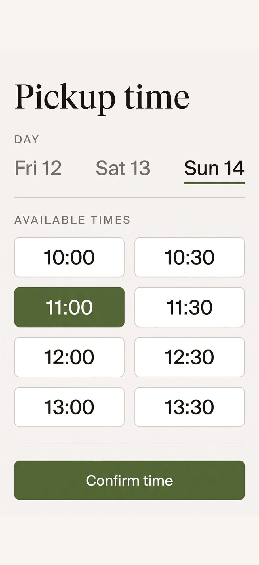 Picking a pickup day and time slot